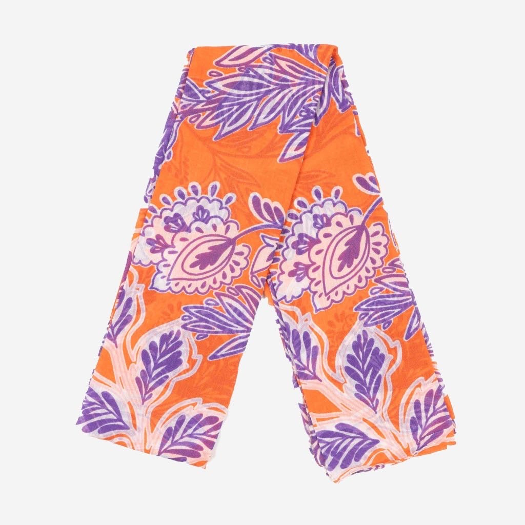 Orange/Purple Floral Print Lightweight Cotton Scarf