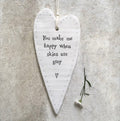 You make me happy when skies are grey ceramic hanging heart from east of india