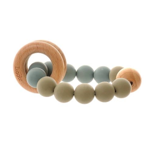 Wooden Teether And Rattle - Blue Grey or Blush
