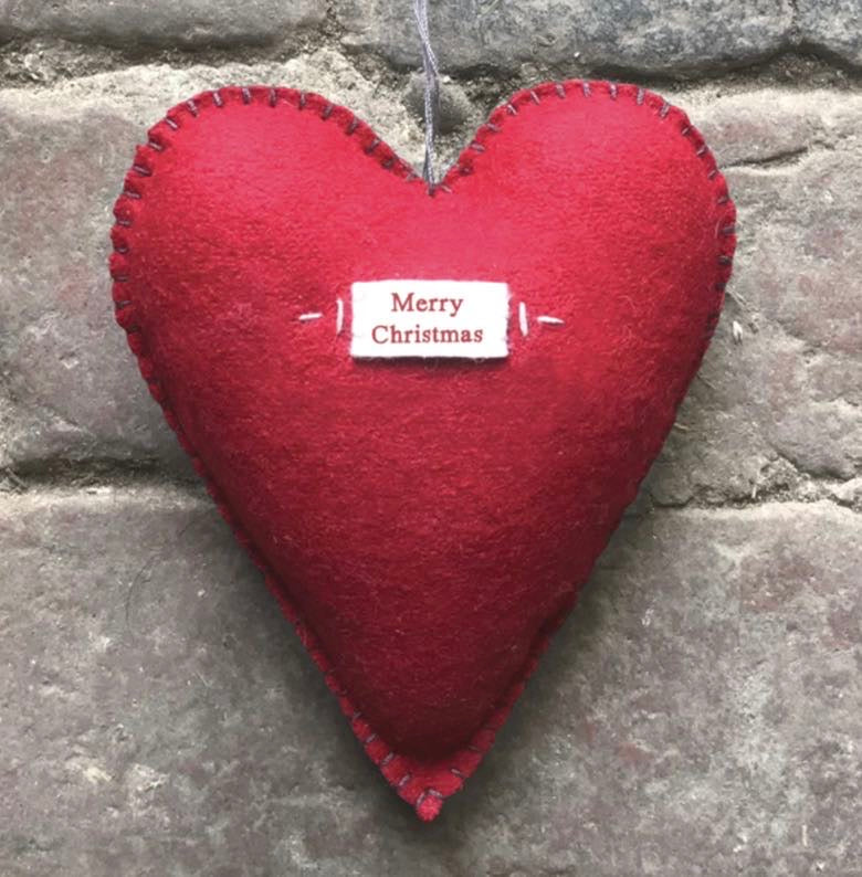 Merry Christmas red felt hanging heart decoration