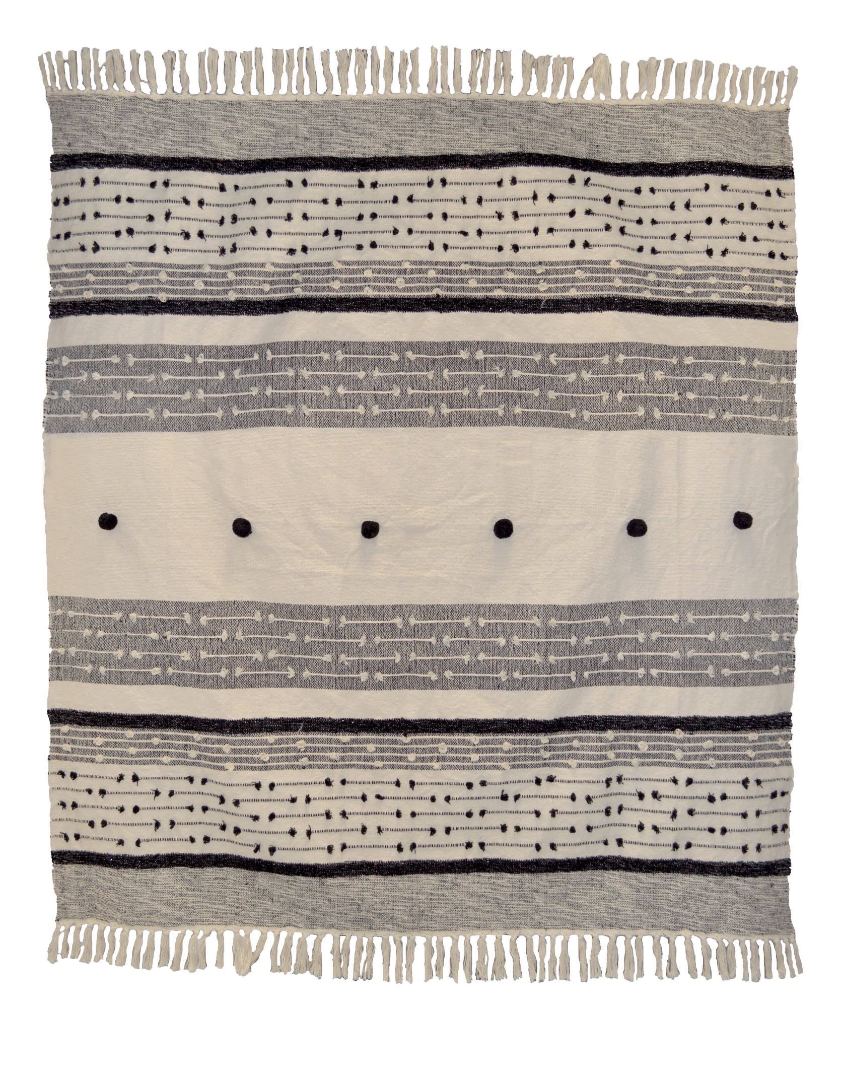 Nina Bobble Boho Throw - Scandi Monochrome Textured Blanket