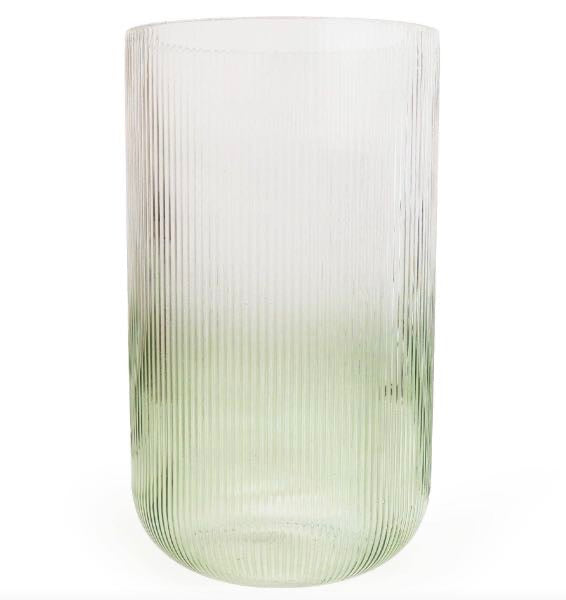 Two Tone Clear & Green Ridged Glass Vase 26cm
