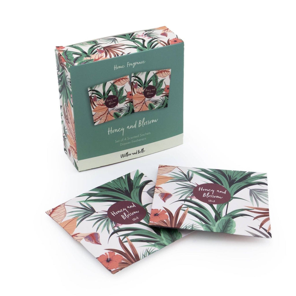 Willow and Belle Scented Sachet - Set of 4 Honey and Blossom - Tropical Design - Fragranced Sachets