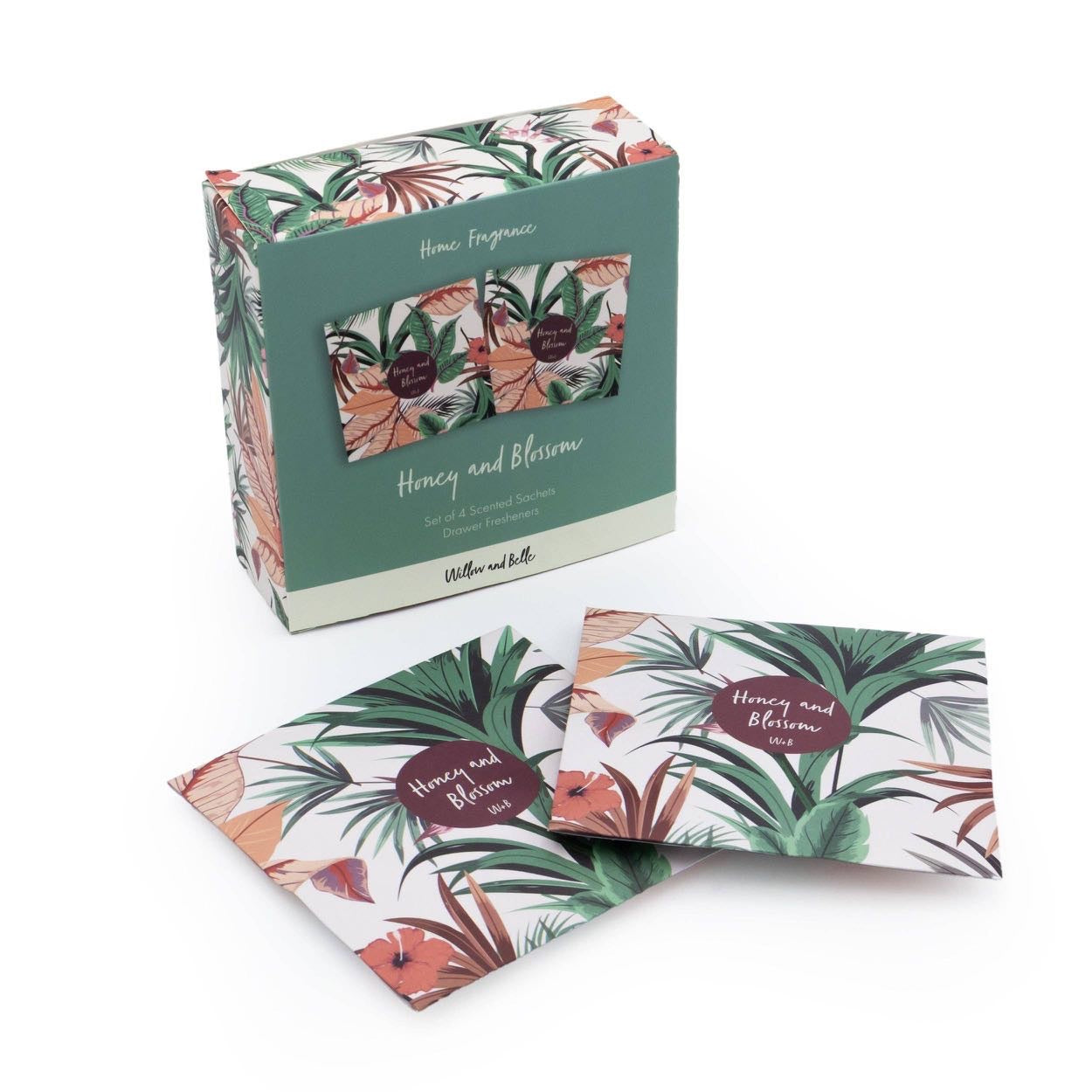 Willow and Belle Scented Sachet - Set of 4 Honey and Blossom - Tropical Design - Fragranced Sachets