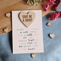 Give me a shout wooden heart note card from parful stuff