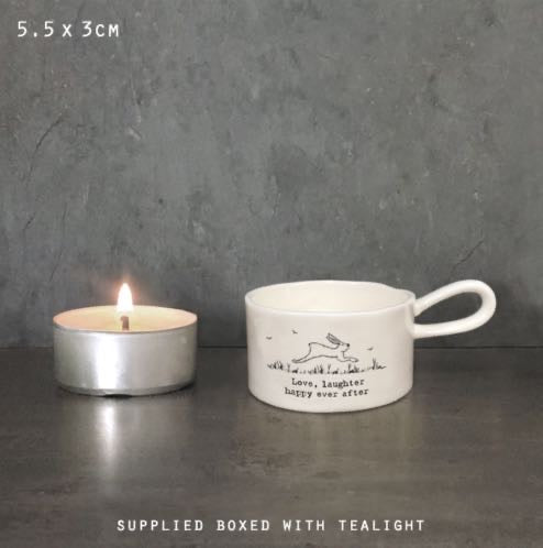 Love, Laughter, Happy Ever After Handled Tealight Holder - East Of India
