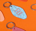 Ohh Deer “I Can’t Adult Today” motel-style keyring in blue with bold text