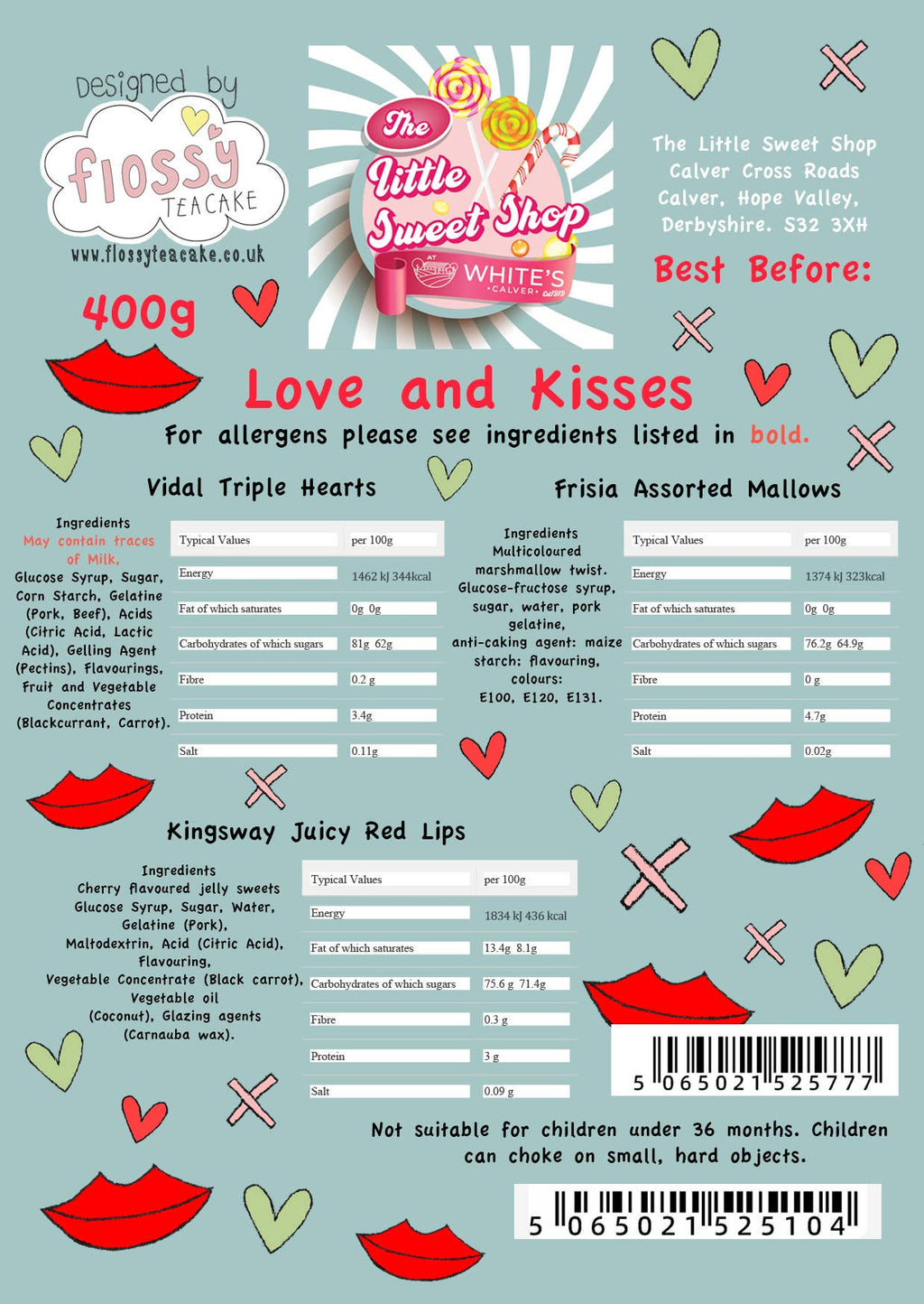 Flossy Teacake Love and Kisses Sweet Bag (400g) | Mixed Sweets Gift