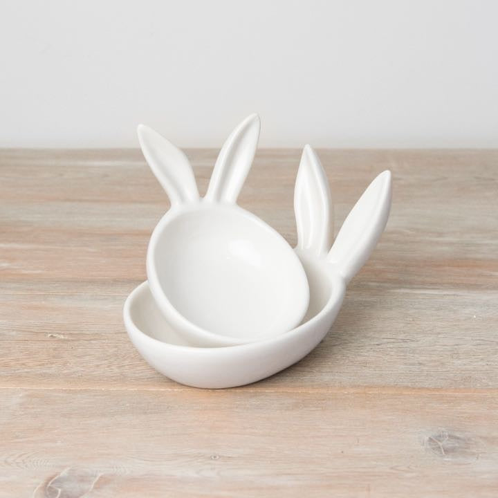 Ceramic Bunny Trinket Dish – White Rabbit Ears Bowl (Easter Décor & Gift)