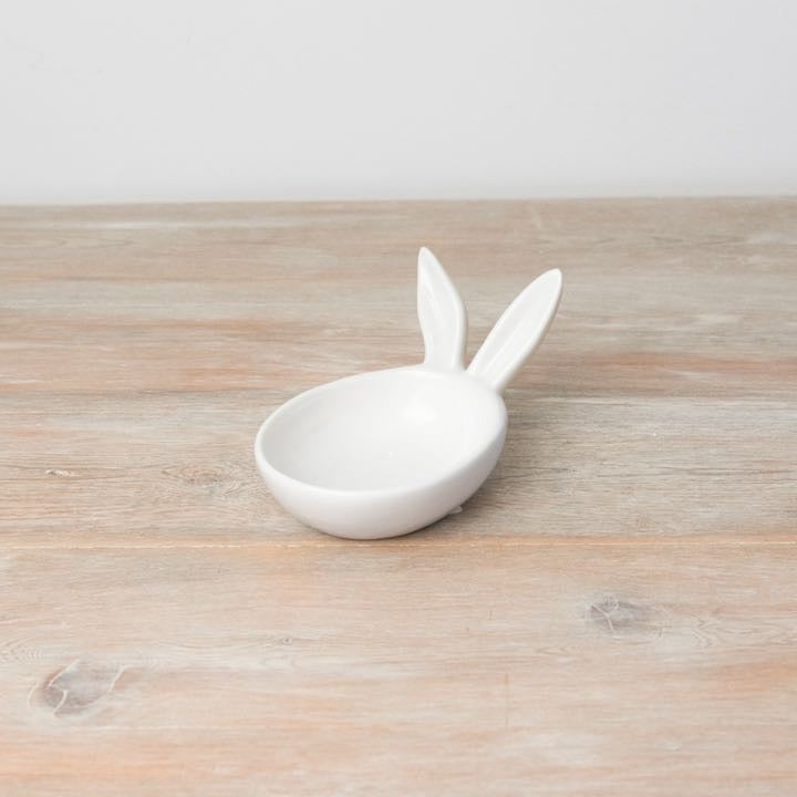 Ceramic Bunny Trinket Dish – White Rabbit Ears Bowl (Easter Décor & Gift)