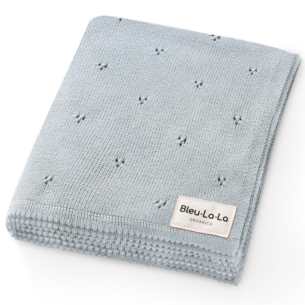 100% Organic Cotton Pointelle Swaddle Receiving Baby Blanket in blue