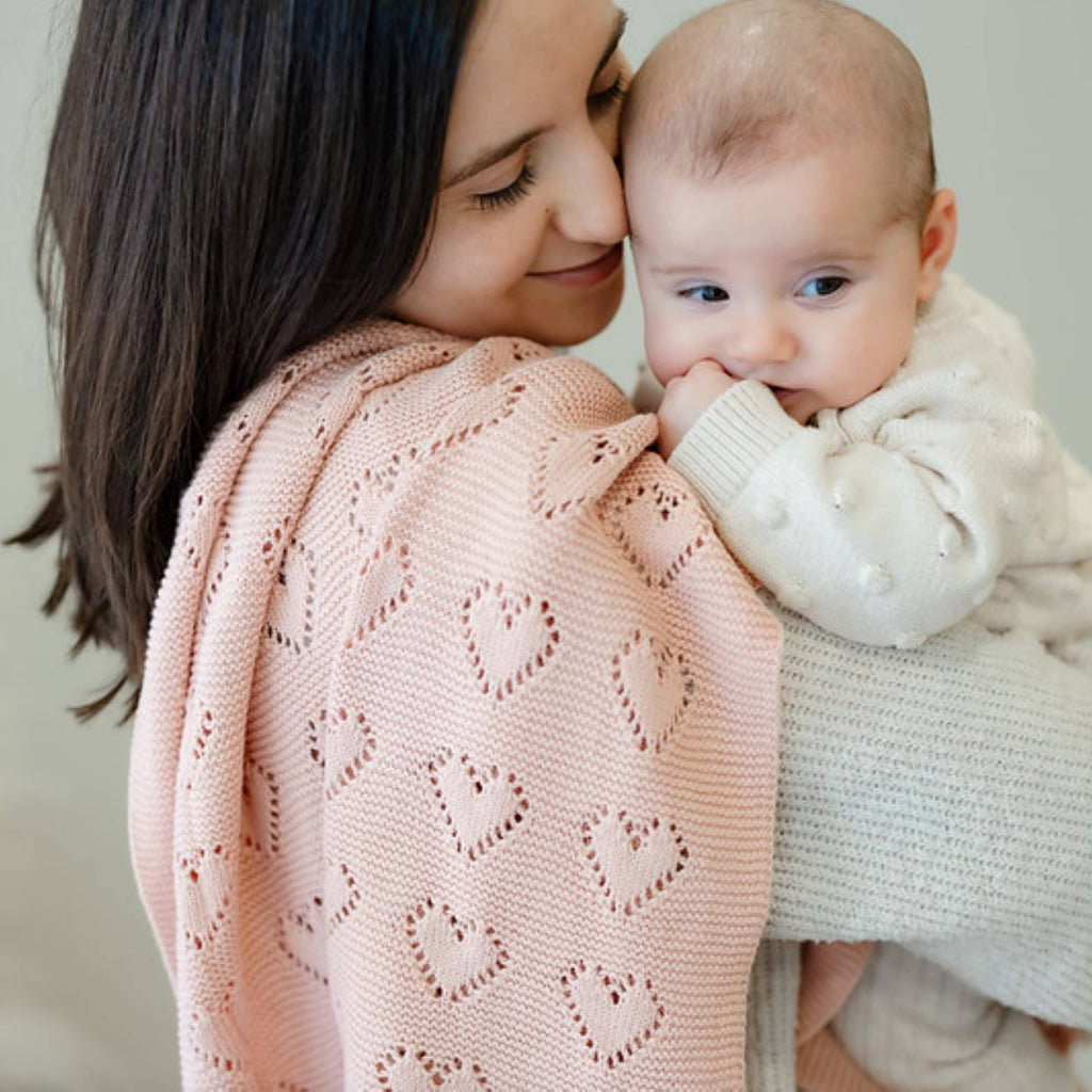 100% Luxury Cotton Receiving Swaddle Baby Blanket - Heart