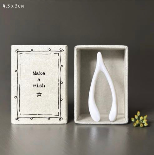 East of India Make a Wish ceramic wishbone ornament in matchbox gift box