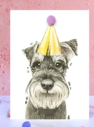 Schnauzer Pompom Birthday Card