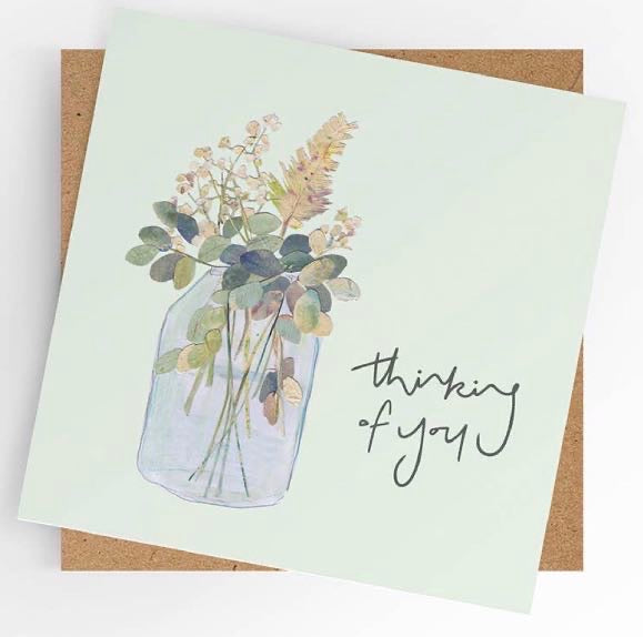 Thinking of you card, flowers in jar
