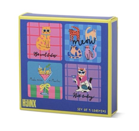 HiJiNX Set of 4 Cat Coasters - Funny Novelty Gift for Cat Lovers