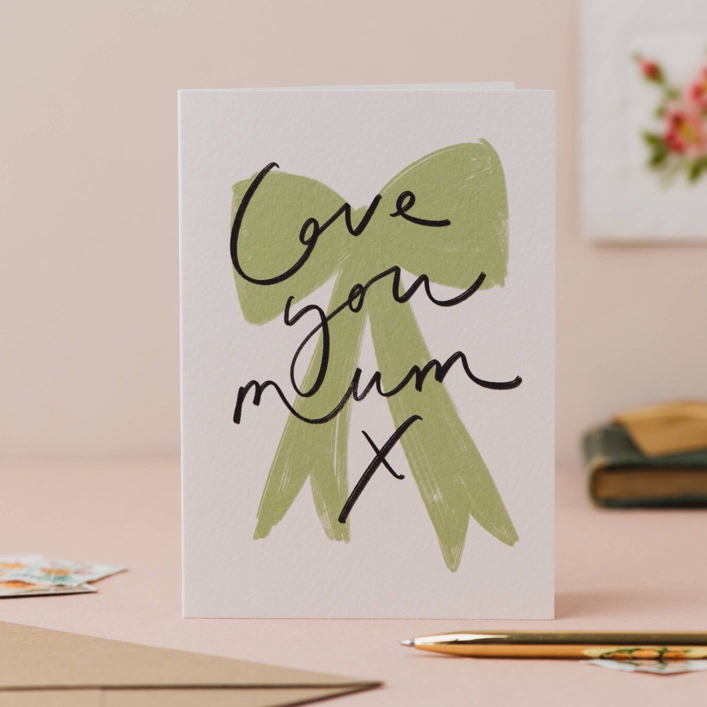 'Love You Mum' -Bow Handwriting Mother's Day Card-Oh Squirrel