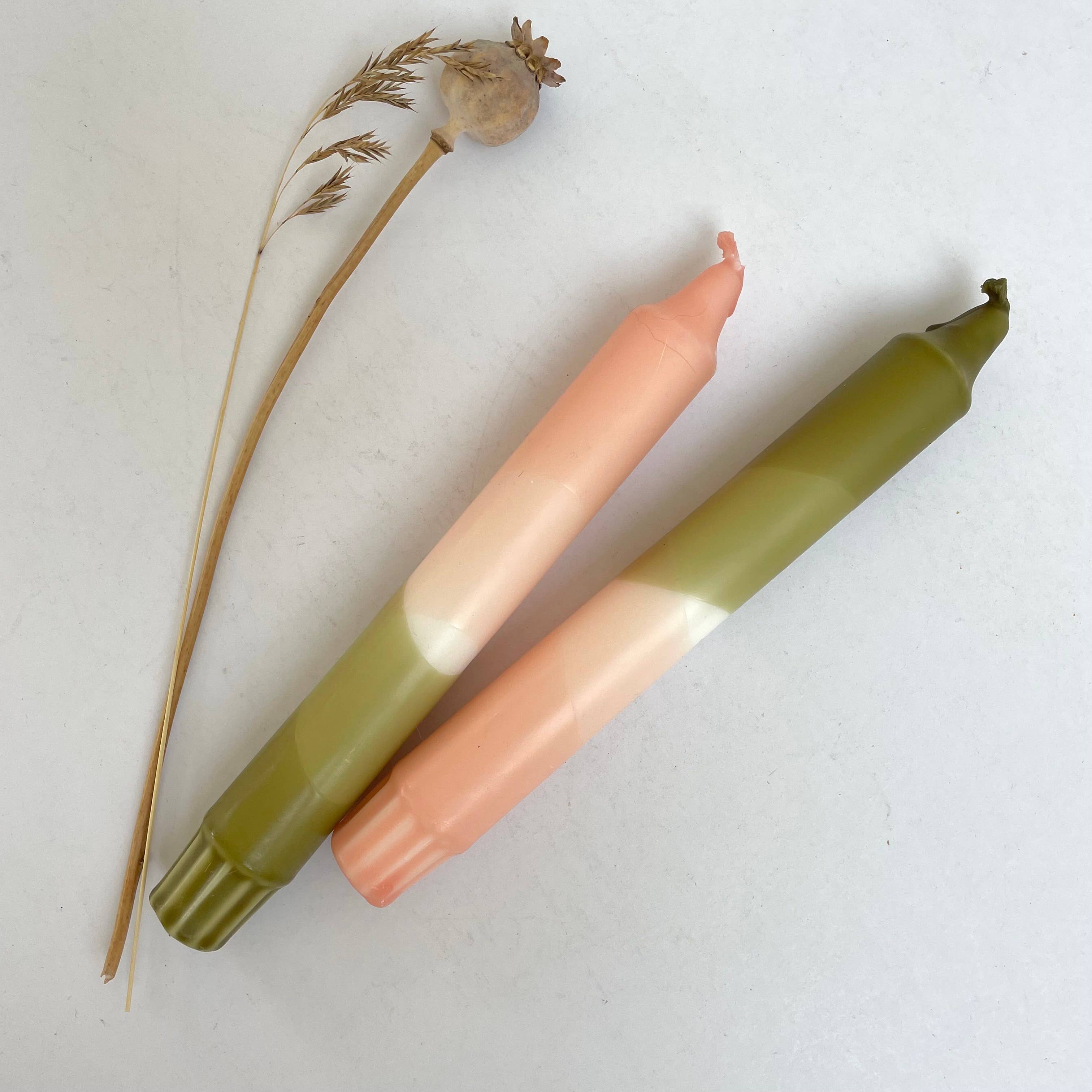 Blush Pink and Olive Green Dip Dyed Dinner Candles