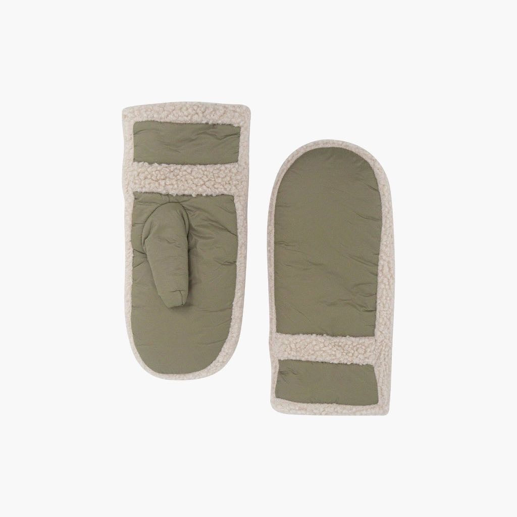Khaki Green Winter Mittens | Cosy Borg Trim Gloves