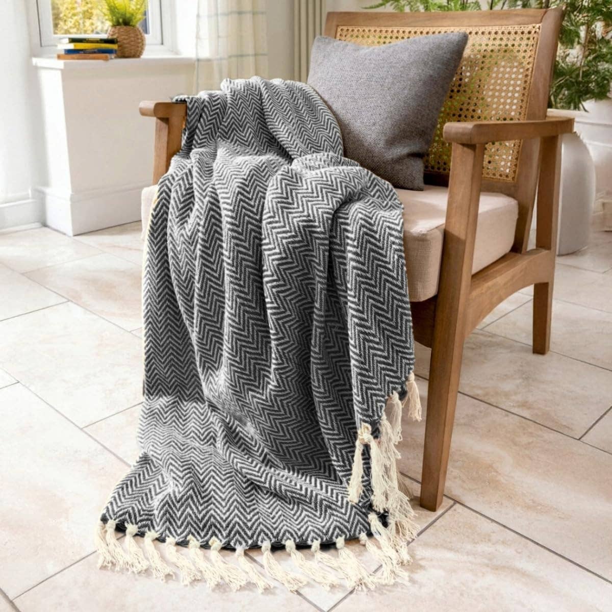 Audley Cotton Chevron Herringbone Throw - 100% Cotton