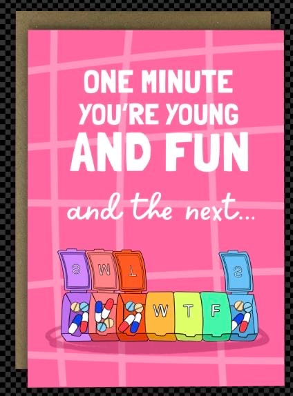 Funny Birthday Card “WTF” Pill Organiser