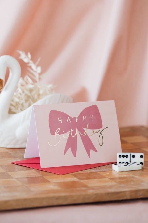 'Happy Birthday' -Gold Foil Red Bow Card-Oh Squirrel
