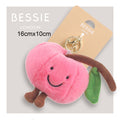 Bessie London cherry plush keyring bag charm with smiley face and leaf detail (16cm x 10cm)