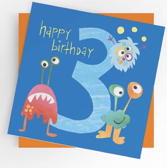 Age 3 Birthday Card With Monsters 