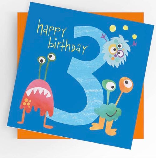 Age 3 Birthday Card With Monsters 