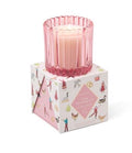 CHRISTMAS RIBBED GLASS CANDLE - PINK PEPPERMINT