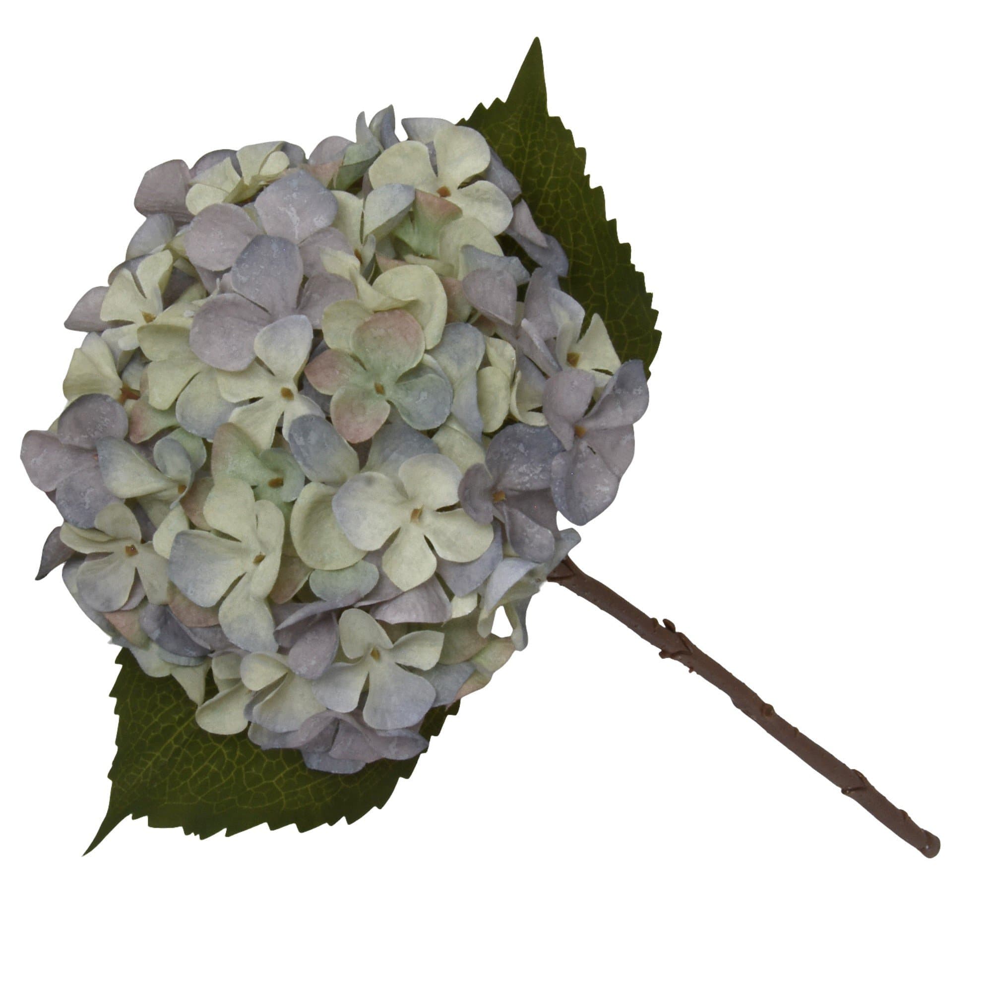 Artificial Hydrangea Two Tone Green and Blue Faux Stem 46cm
