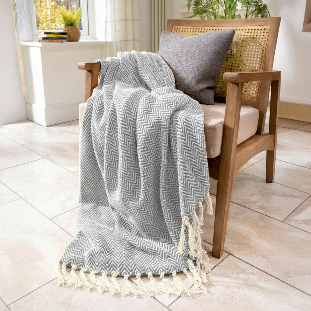 Audley Cotton Chevron Herringbone Throw - 100% Cotton