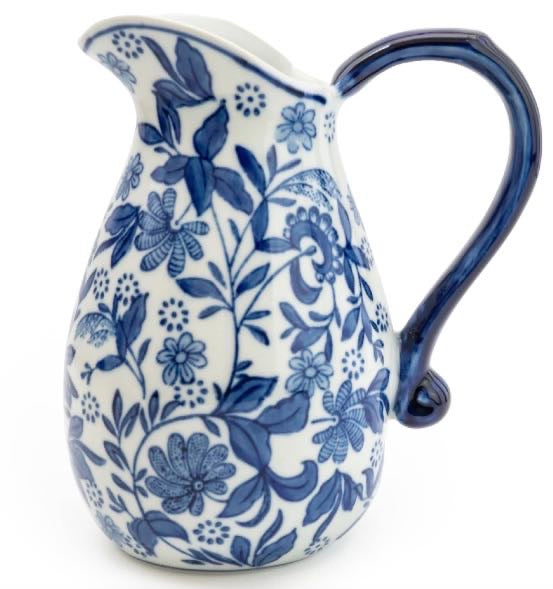 Sumatra Blue & White Large Ceramic Jug 9"