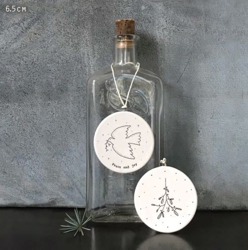 Peace and joy flat porcelain bauble 