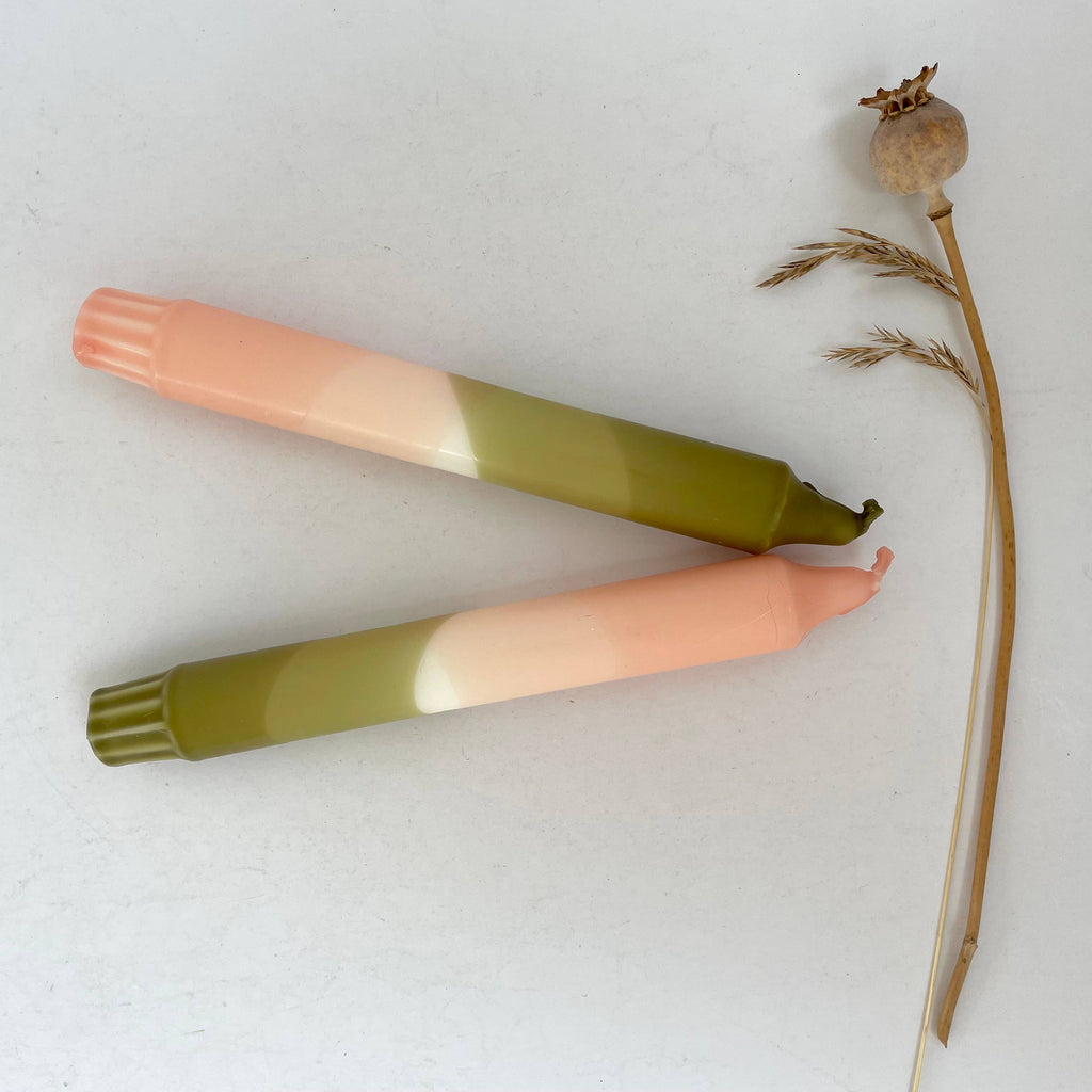 Blush Pink and Olive Green Dip Dyed Dinner Candles