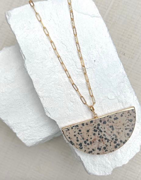 Dalmation Jasper Big Semi Circle Gold Plated Necklace