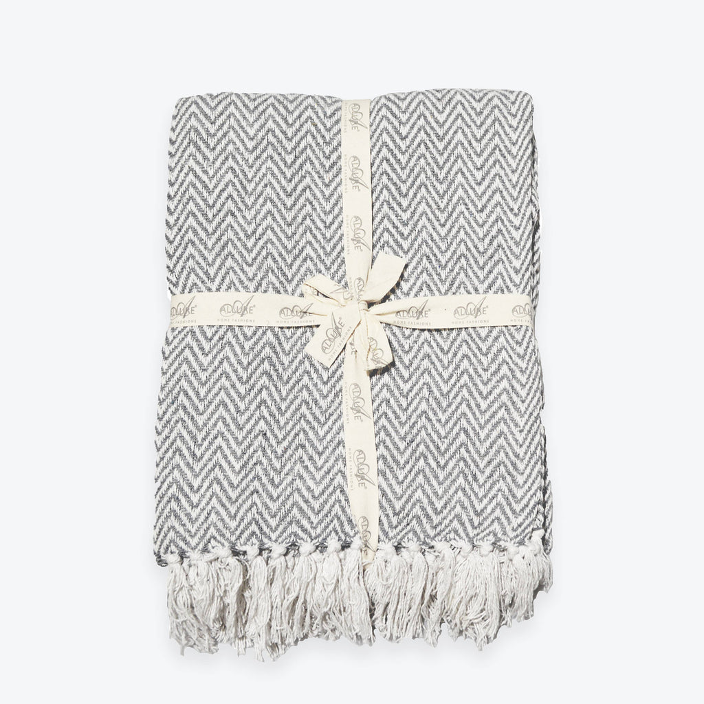 Audley Cotton Chevron Herringbone Throw - 100% Cotton