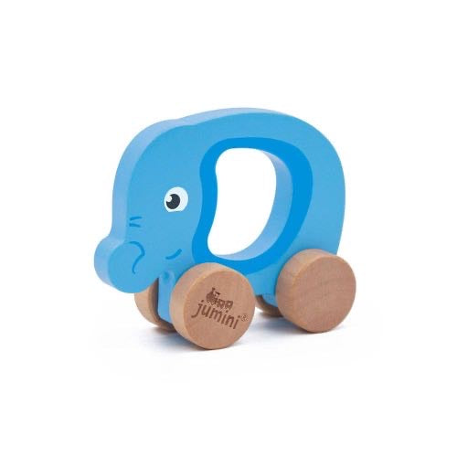 Jumini Wooden Elephant Push Along Toy – Toddler Rolling Toy 6m+