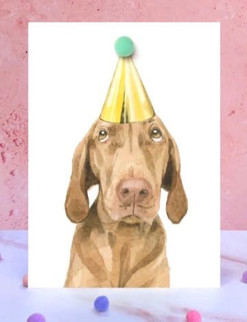 Vizsla Pompom Birthday Card