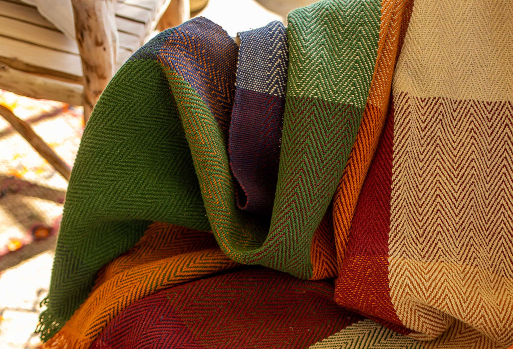 Check Herringbone Multicoloured Throw - 100% Cotton