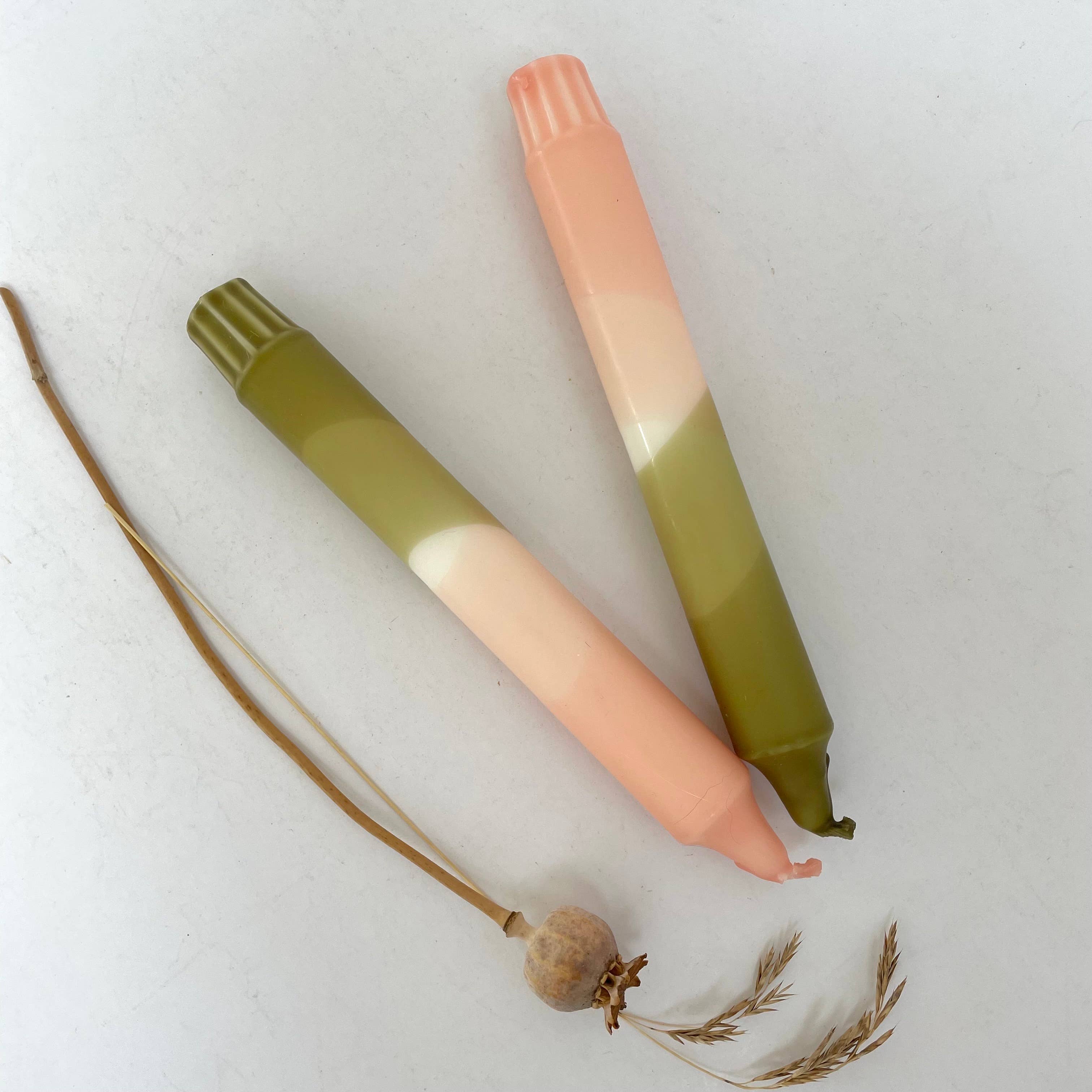 Blush Pink and Olive Green Dip Dyed Dinner Candles