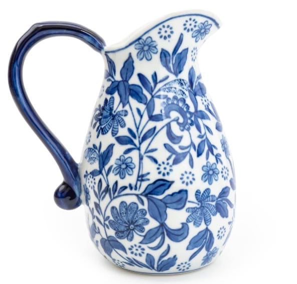 Sumatra Blue & White Large Ceramic Jug 9"