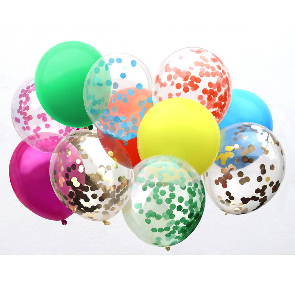 Rainbow Confetti Balloons - 12 Pack | Birthday Balloons |