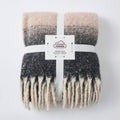 Ombre Faux Mohair Throw - Soft Fringed Blanket (Green or Grey)