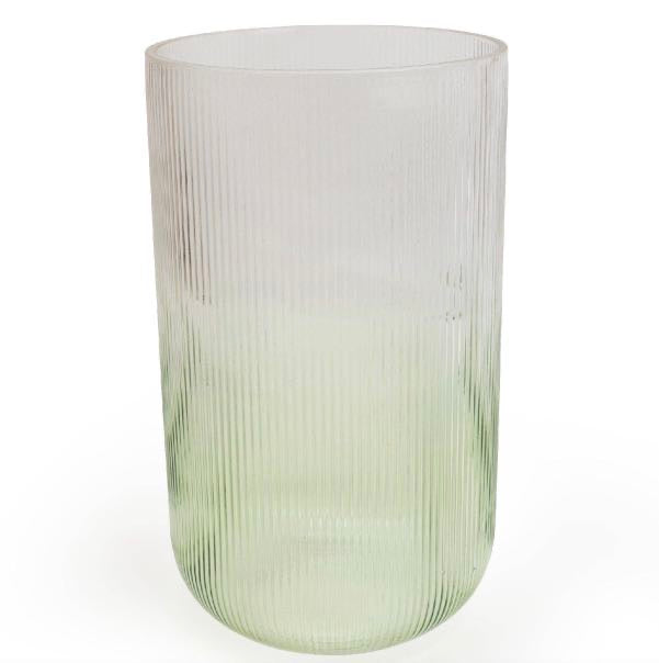 Two Tone Clear & Green Ridged Glass Vase 26cm