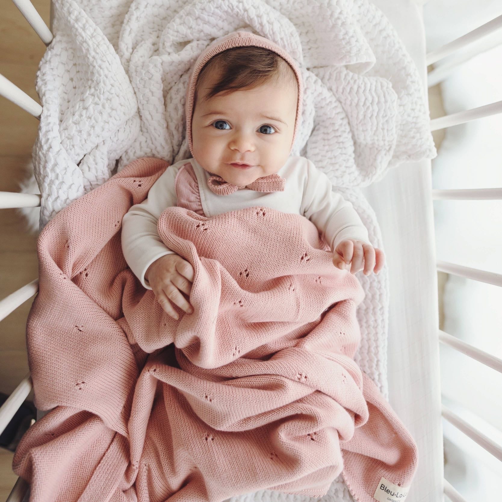 100% Organic Cotton Pointelle Swaddle Receiving Baby Blanket in ballet pink