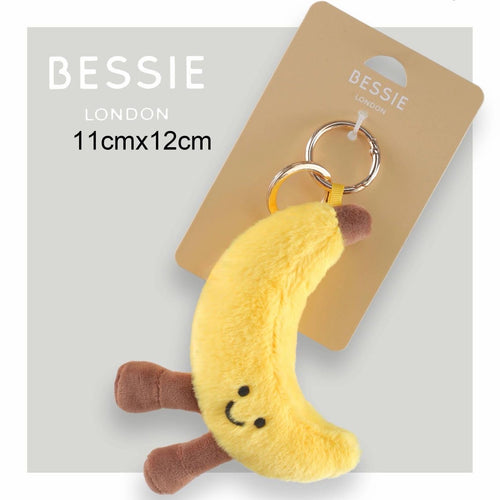 Bessie London banana plush keyring bag charm with smiley face and dangly legs (11cm x 12cm)