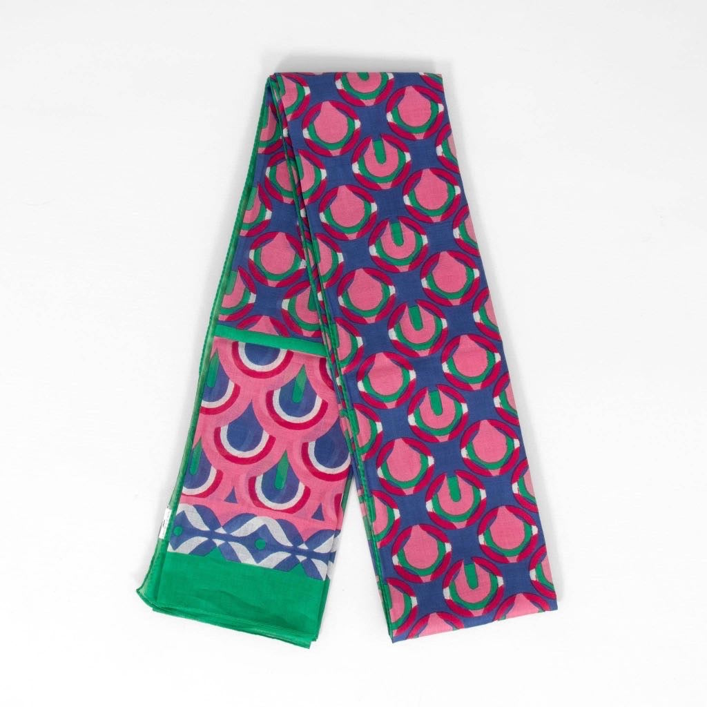 Green/Pink Retro Geometric Lightweight Cotton Scarf