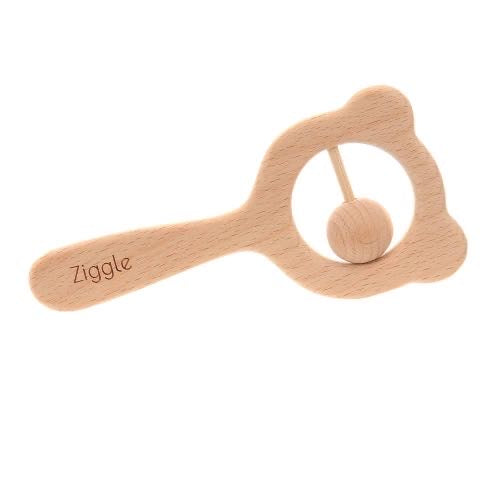 Wooden Teether And Rattle - Blue Grey or Blush