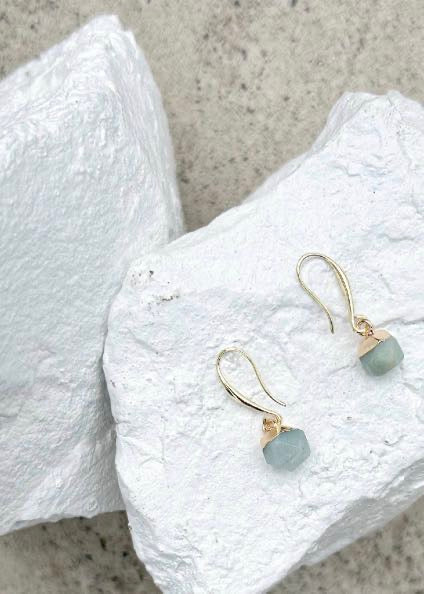 Amazonite Nugget Gold Plated Gemstone Crystal Earrings